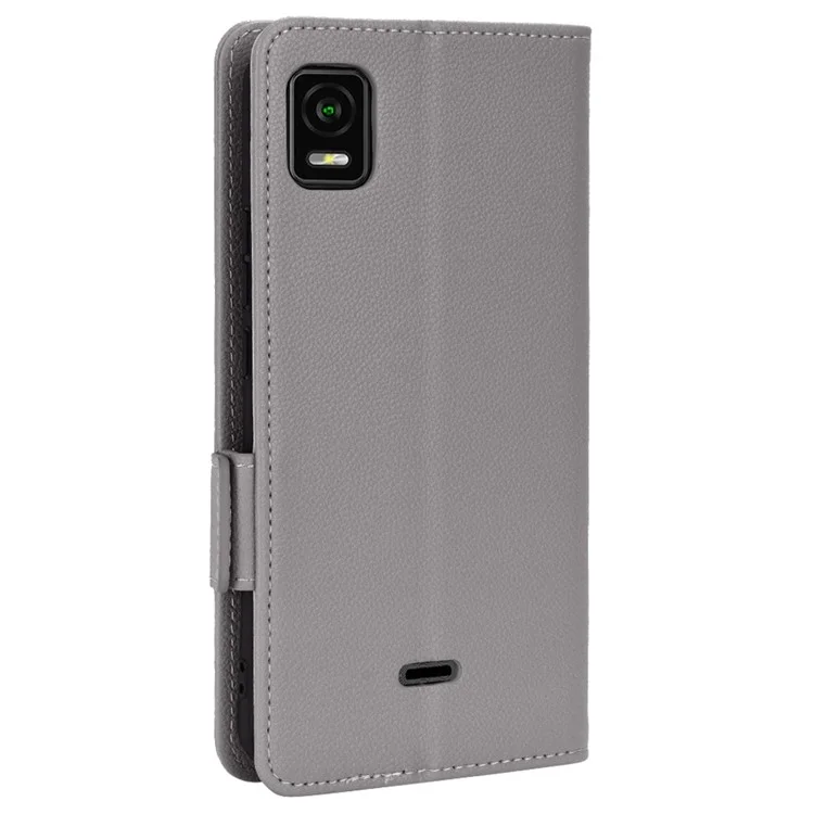 For Cricket Vision Plus Litchi Texture Dual Magnetic Clasp Phone Case PU Leather Stand Wallet Flip Cover - Grey
