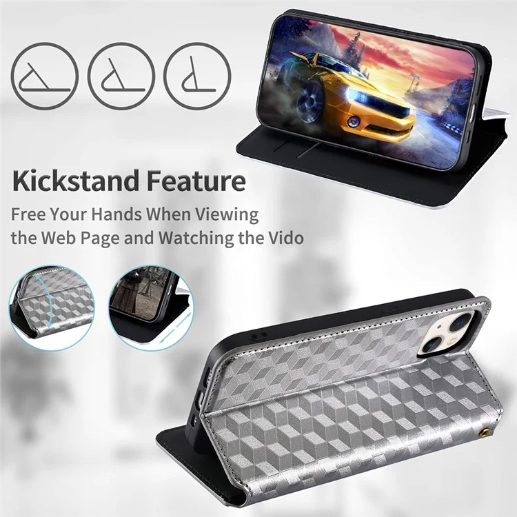 Funda de cartera con patrón de rombos en piel sintética para TCL 30 XL T701DL, cierre magnético automático y soporte plegable - Plata