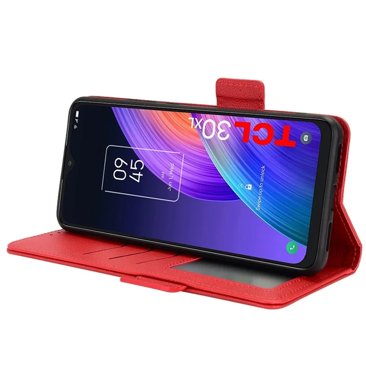 Pour TCL 30 XL T701DL Litchi Texture Côté Fermoir Magnétique Couvercle de Portefeuille TPU TPU TPU - Rouge