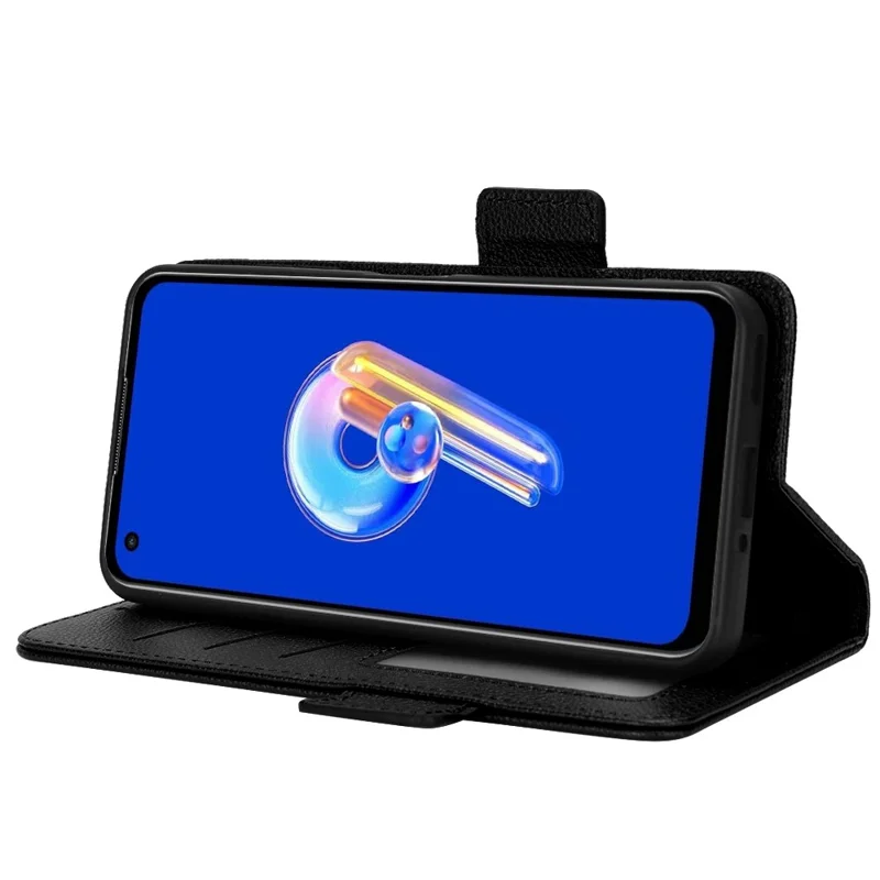 Litchi-struktur med magnetlås telefonbeskyttelse til Asus Zenfone 10 5G / 9 5G PU-læder foldbar stativ, wallet, anti-råbeskyttelse - Sort