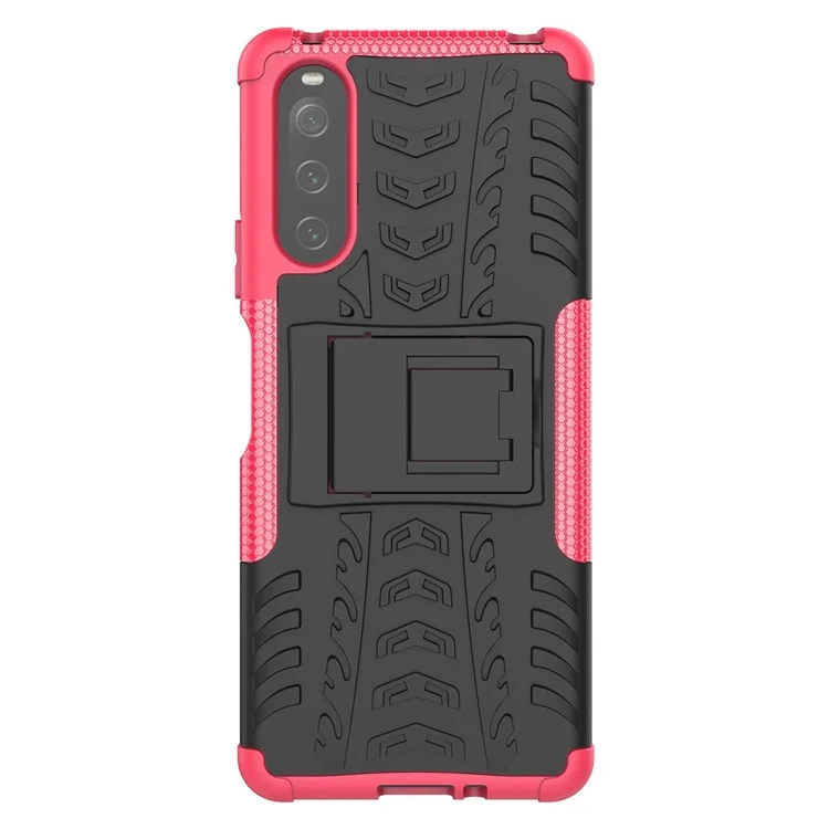 Para Sony Xperia 10 IV 5G PC Duro PC Suave TPU Caso Protector de Protección Anti-scratch Patrón de Neumáticos Cubierta de Característica de Patada - Rosa