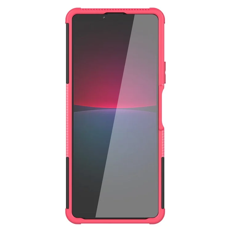 Para Sony Xperia 10 IV 5G PC Duro PC Suave TPU Caso Protector de Protección Anti-scratch Patrón de Neumáticos Cubierta de Característica de Patada - Rosa