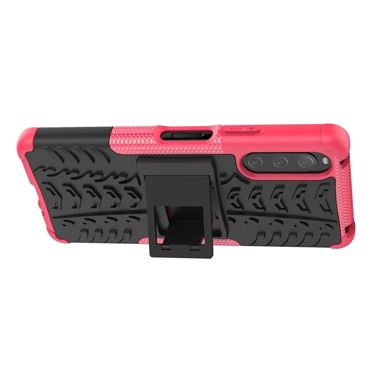 Para Sony Xperia 10 IV 5G PC Duro PC Suave TPU Caso Protector de Protección Anti-scratch Patrón de Neumáticos Cubierta de Característica de Patada - Rosa