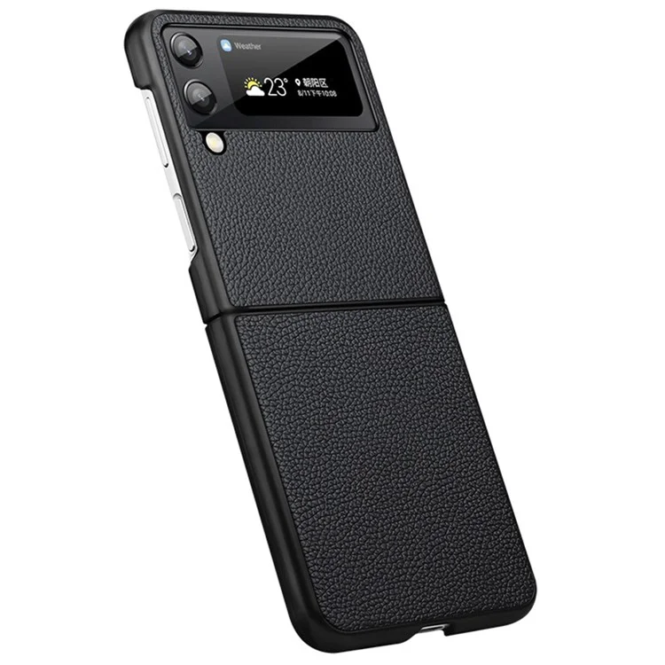 For Samsung Galaxy Z Flip4 5G Crocodile Texture Protective Cover Litchi Leather Cowhide Leather Coated PC Folding Anti-fall Mobile Phone Case - Black