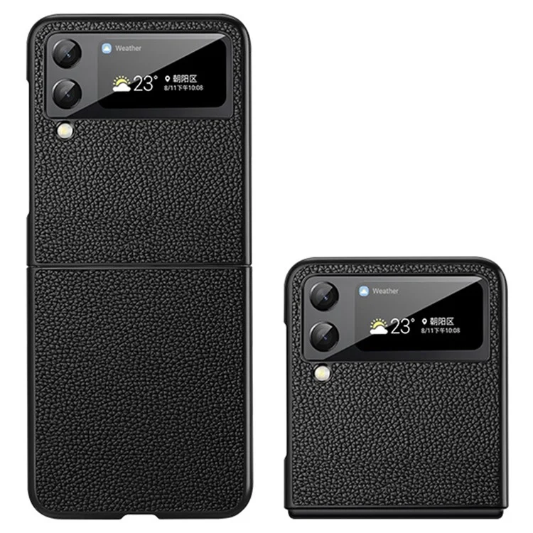 For Samsung Galaxy Z Flip4 5G Crocodile Texture Protective Cover Litchi Leather Cowhide Leather Coated PC Folding Anti-fall Mobile Phone Case - Black