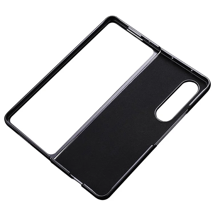Pour Samsung Galaxy Z Fold4 5G Litchi Texture Anti-scratch Cell Phone Cover Genuine Leather Cowhide Leather Coated PC Folding Case - Noir