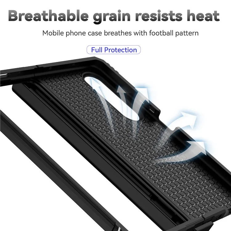 For Samsung Galaxy Z Fold4 5G PC + TPU Shockproof Phone Case Metal Ring Kickstand Slide Camera Cover Shell - Black