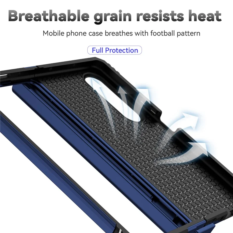 For Samsung Galaxy Z Fold4 5G PC + TPU Shockproof Phone Case Metal Ring Kickstand Slide Camera Cover Shell - Blue