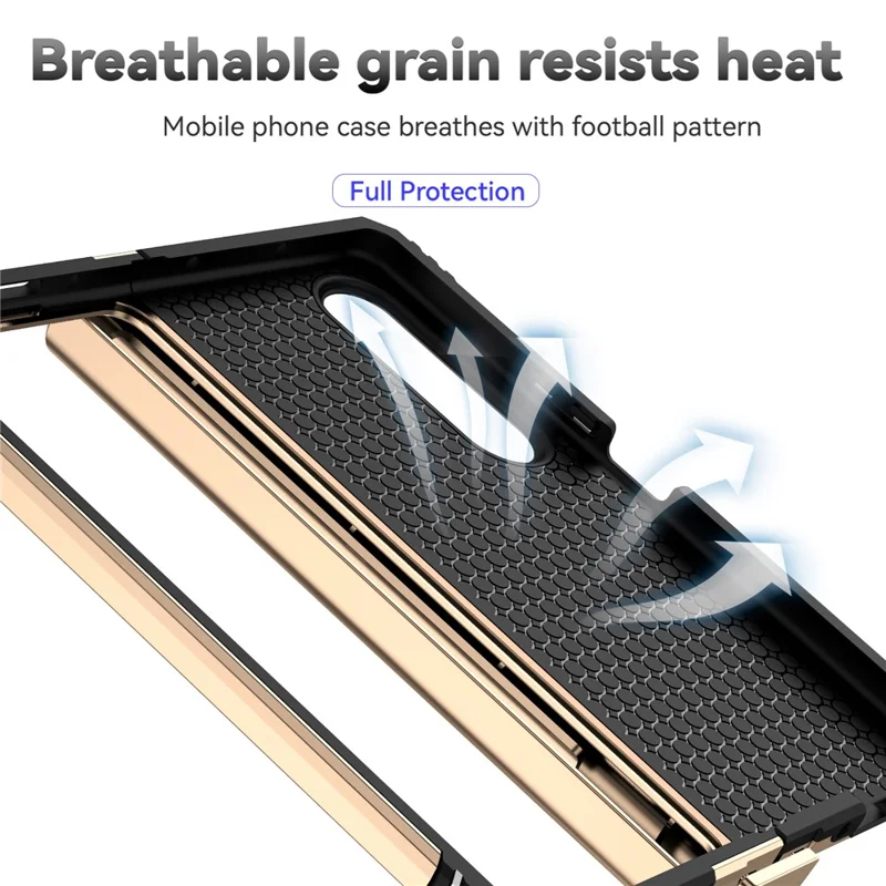 For Samsung Galaxy Z Fold4 5G Case PC+TPU Shockproof Phone Case with Ring Kickstand - Gold