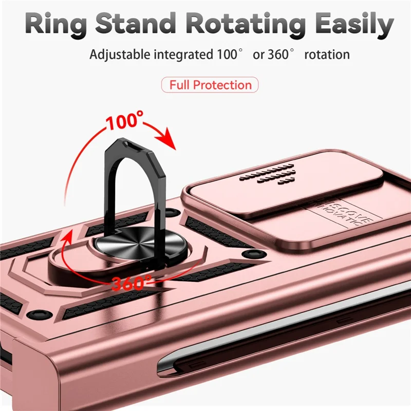 Per Samsung Galaxy Z Fold4 5G Custodia PC+TPU Custodia per telefono antiurto con supporto ad anello - Oro rosa