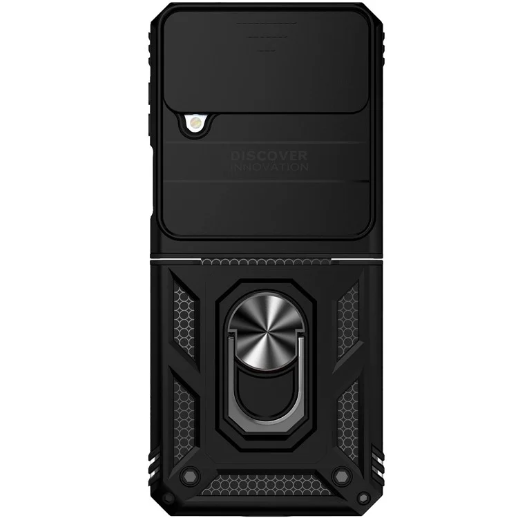 Pour Samsung Galaxy Z Flip4 5G Slide Camera Protector Phone Case Ring Holder Kickstand PC + TPU Hybrid Cover - Noir