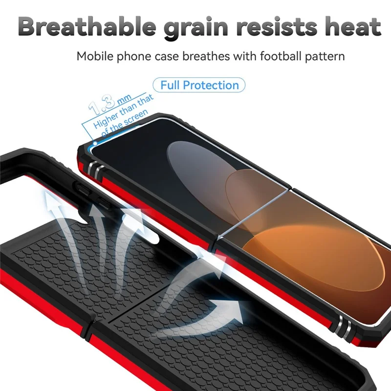 For Samsung Galaxy Z Flip4 5G Slide Camera Protector Phone Case Ring Holder Kickstand PC + TPU Hybrid Cover - Red