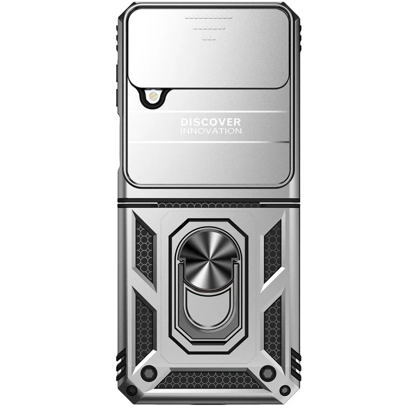 Чехол для Samsung Galaxy Z Flip4 5G, ПК + ТПУ, противоударный, подставка-держатель, крышка для объектива - серебристый