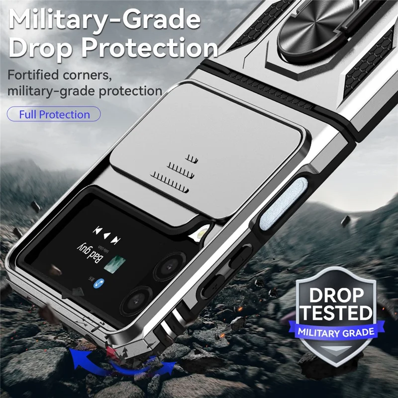 Чехол для Samsung Galaxy Z Flip4 5G, ПК + ТПУ, противоударный, подставка-держатель, крышка для объектива - серебристый