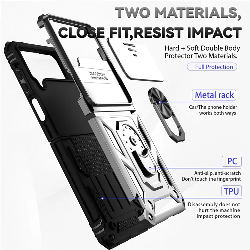 Чехол для Samsung Galaxy Z Flip4 5G, ПК + ТПУ, противоударный, подставка-держатель, крышка для объектива - серебристый