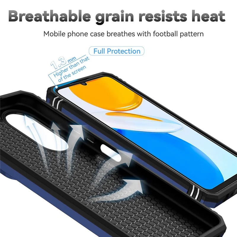 Obudowa telefoniczna z twardego PC i miękkiego TPU z metalową obręczą podpierającą i przesuwanym ochronnikiem aparatu dla Honor X7 4G - Niebieska