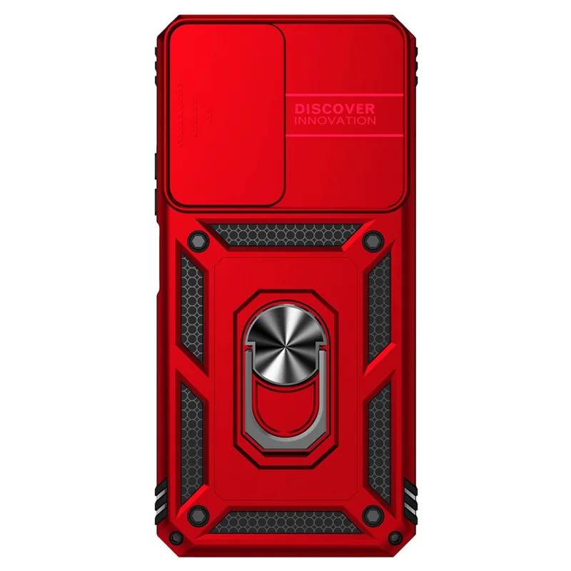 Чехол для телефона For Honor X7 4G с жёстким ПК + мягким ТПУ, с металлическим кольцевым держателем-подставкой и выдвижной защитой камеры - Красный