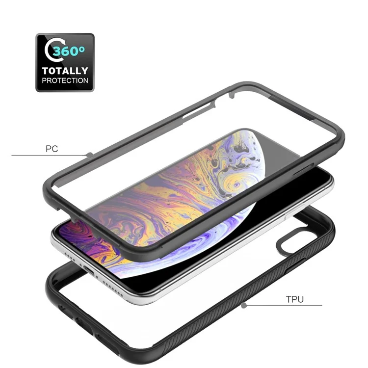 For iPhone XS Max 6.5 inch Anti-scratch Hard PC + Soft TPU Hybrid Cover Anti-drop Phone Case with PET Screen Protector - Pink / Black