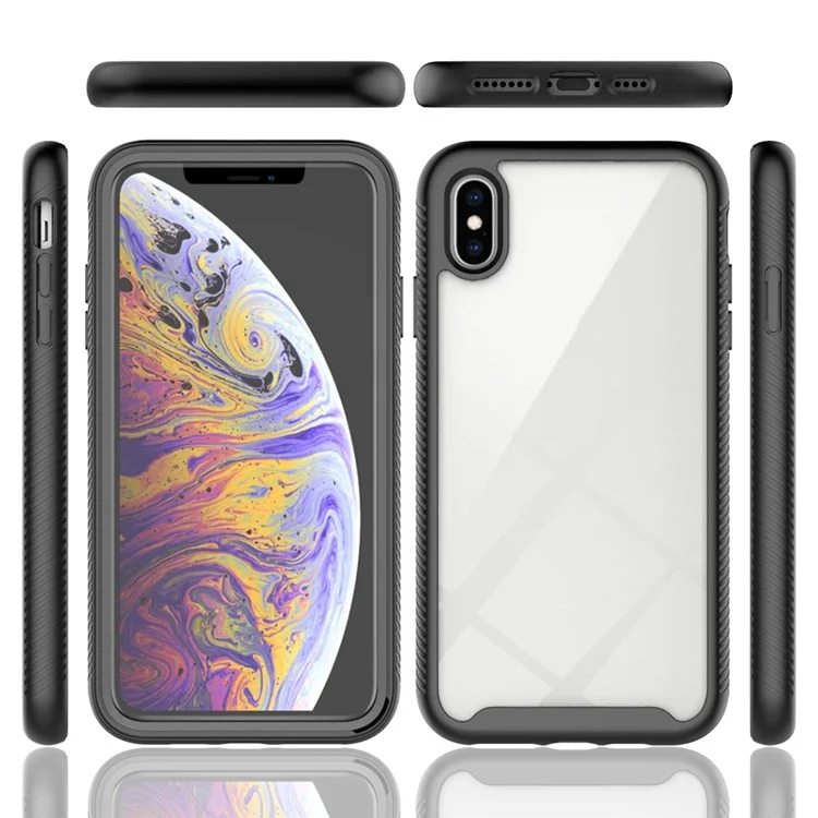For iPhone XS Max 6.5 inch Anti-scratch Hard PC + Soft TPU Hybrid Cover Anti-drop Phone Case with PET Screen Protector - Pink / Black