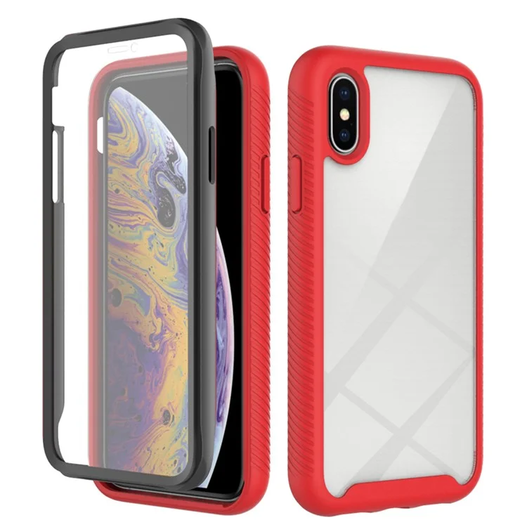 For iPhone XS Max 6.5 inch Anti-scratch Hard PC + Soft TPU Hybrid Cover Anti-drop Phone Case with PET Screen Protector - Red / Black