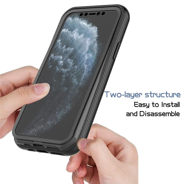 For iPhone 11 Pro 5.8 inch Hard PC + Soft TPU Hybrid Cover Anti-drop Phone Case with PET Screen Protector - Black