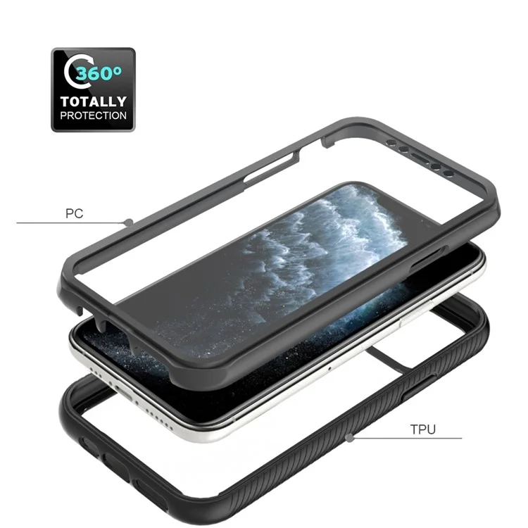 For iPhone 11 Pro 5.8 inch Hard PC + Soft TPU Hybrid Cover Anti-drop Phone Case with PET Screen Protector - Black