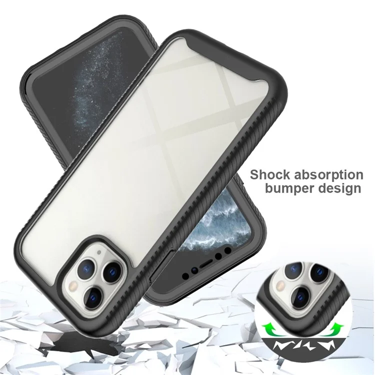 For iPhone 11 Pro 5.8 inch Hard PC + Soft TPU Hybrid Cover Anti-drop Phone Case with PET Screen Protector - Black