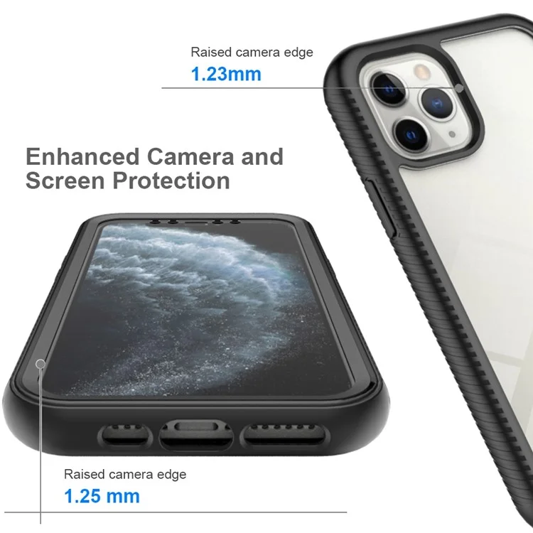 For iPhone 11 Pro 5.8 inch Hard PC + Soft TPU Hybrid Cover Anti-drop Phone Case with PET Screen Protector - Black