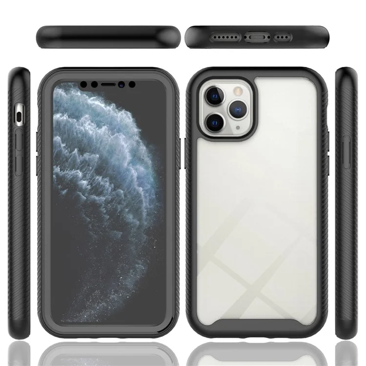 For iPhone 11 Pro 5.8 inch Hard PC + Soft TPU Hybrid Cover Anti-drop Phone Case with PET Screen Protector - Black