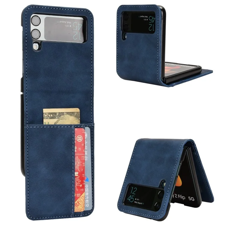 Skin-touch Phone Case for Samsung Galaxy Z Flip4 5G, Separable Design Wallet Card Holder Leather Coated PC Cover - Blue