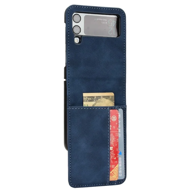 Skin-touch Phone Case for Samsung Galaxy Z Flip4 5G, Separable Design Wallet Card Holder Leather Coated PC Cover - Blue