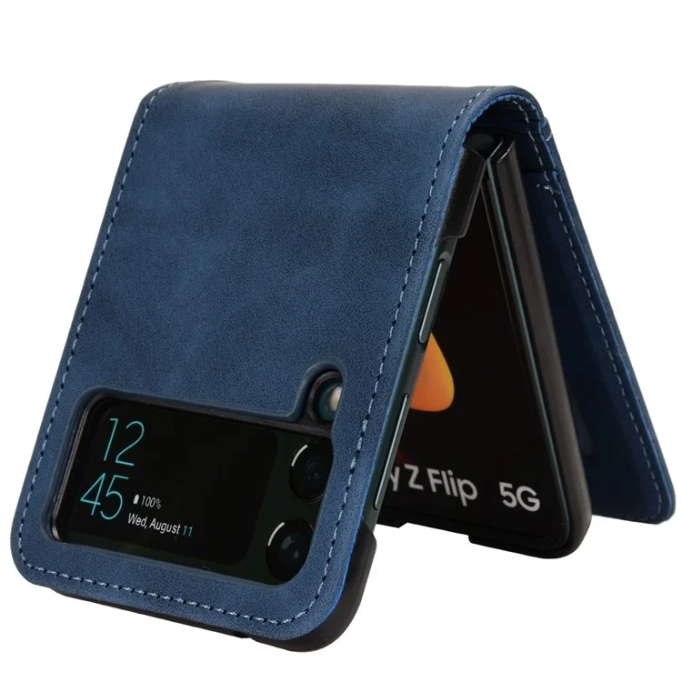 Skin-touch Phone Case for Samsung Galaxy Z Flip4 5G, Separable Design Wallet Card Holder Leather Coated PC Cover - Blue
