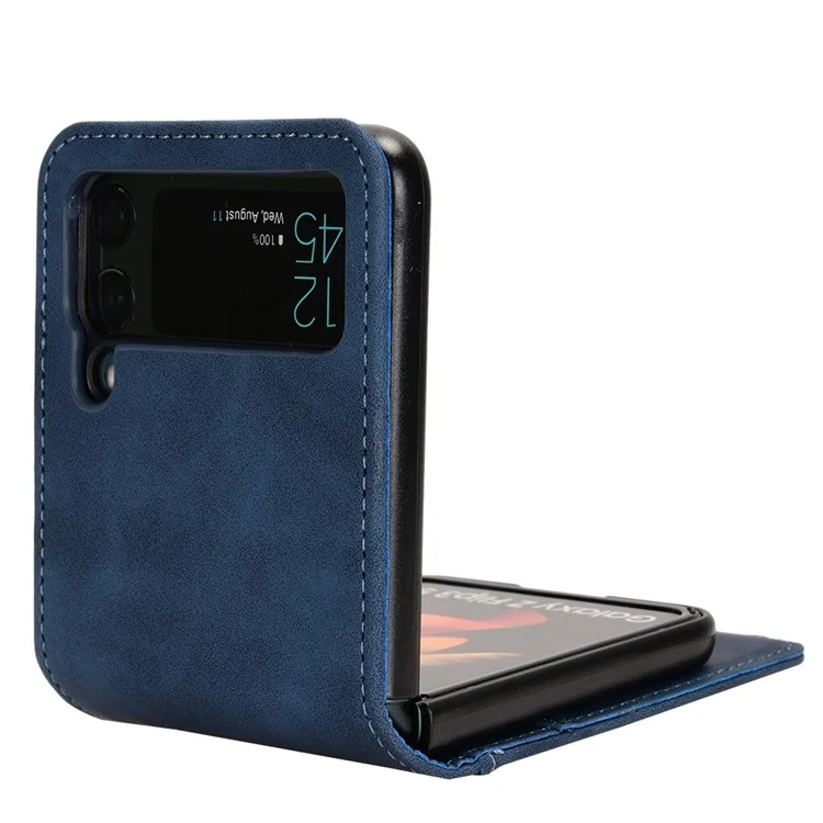 Skin-touch Phone Case for Samsung Galaxy Z Flip4 5G, Separable Design Wallet Card Holder Leather Coated PC Cover - Blue