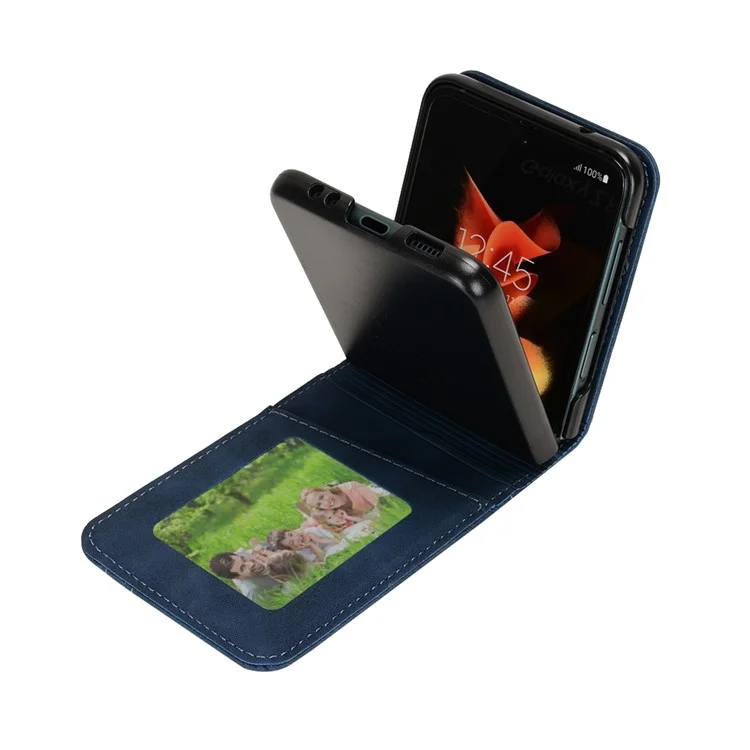 Skin-touch Phone Case for Samsung Galaxy Z Flip4 5G, Separable Design Wallet Card Holder Leather Coated PC Cover - Blue