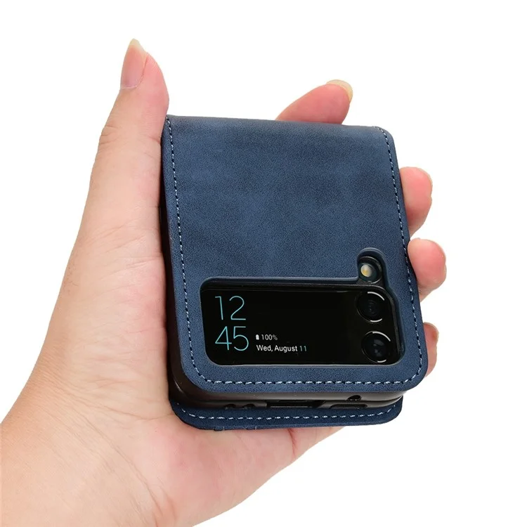 Skin-touch Phone Case for Samsung Galaxy Z Flip4 5G, Separable Design Wallet Card Holder Leather Coated PC Cover - Blue