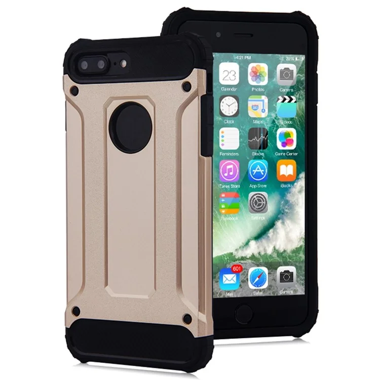 Mobile Phone Case for iPhone 8 Plus 5.5 inch, TPU + PC Back Cover Shockproof Protective Shell - Gold