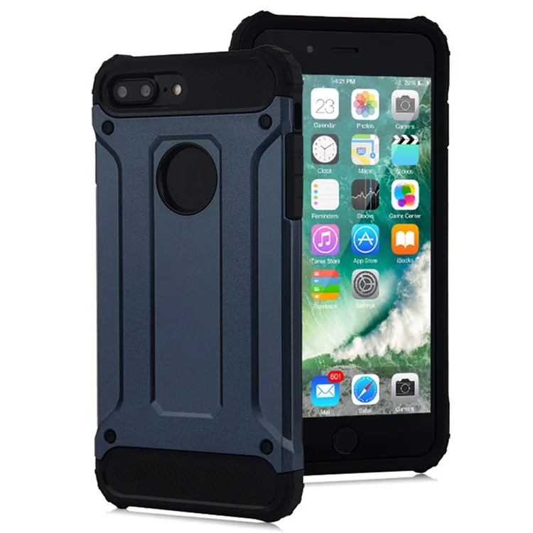 Mobile Phone Case for iPhone 8 Plus 5.5 inch, TPU + PC Back Cover Shockproof Protective Shell - Navy Blue