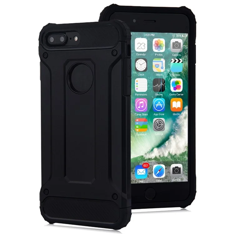 Mobile Phone Case for iPhone 8 Plus 5.5 inch, TPU + PC Back Cover Shockproof Protective Shell - Black