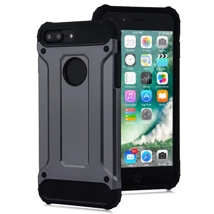 Mobile Phone Case for iPhone 8 Plus 5.5 inch, TPU + PC Back Cover Shockproof Protective Shell - Grey