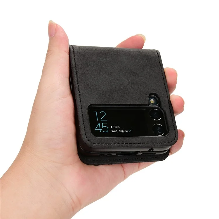 Para Samsung Galaxy Z Flip3 5G Design Separável Carteira Capa de Telefone Pele-toque Couro PU Revestido PC Titular de Cartão Capa - Preto