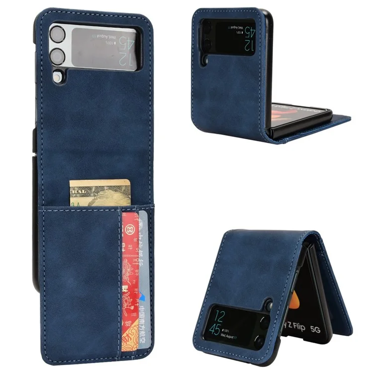 For Samsung Galaxy Z Flip3 5G Separable Design Wallet Phone Case Skin-touch PU Leather Coated PC Card Holder Cover - Blue