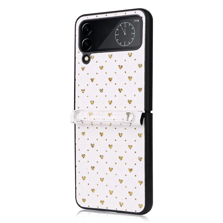 Per Samsung Galaxy Z Flip4 5G Anti-graffio Rivestimento in PU Pelle Custodia Telefonica PC a Pezzo Unico con Forme a Cuore Multipli - Oro