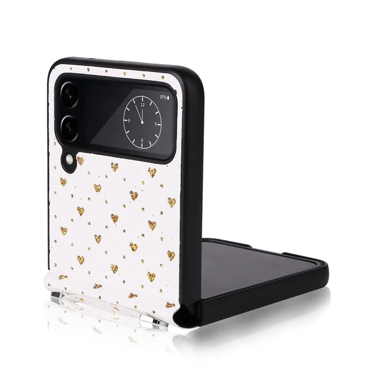 Per Samsung Galaxy Z Flip4 5G Anti-graffio Rivestimento in PU Pelle Custodia Telefonica PC a Pezzo Unico con Forme a Cuore Multipli - Oro