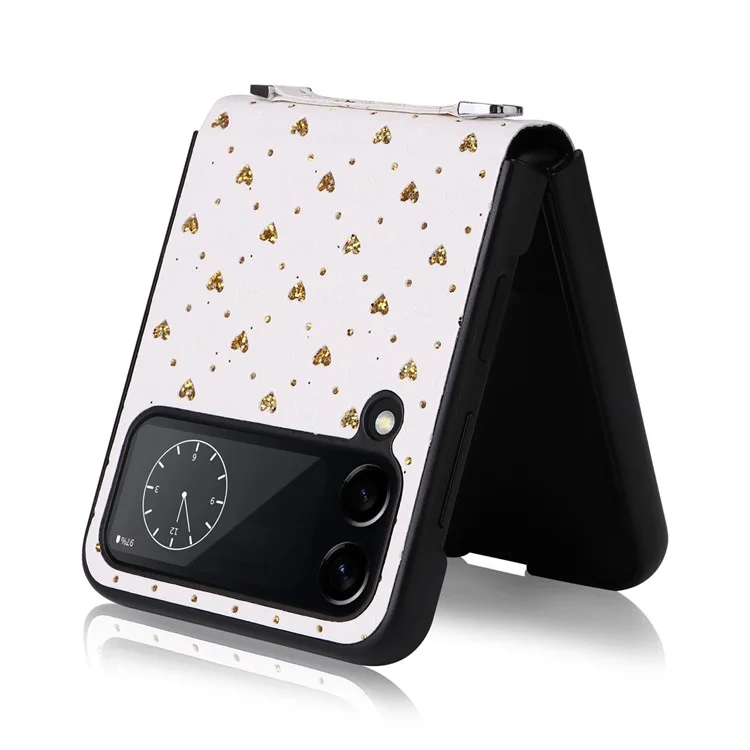 Per Samsung Galaxy Z Flip4 5G Anti-graffio Rivestimento in PU Pelle Custodia Telefonica PC a Pezzo Unico con Forme a Cuore Multipli - Oro