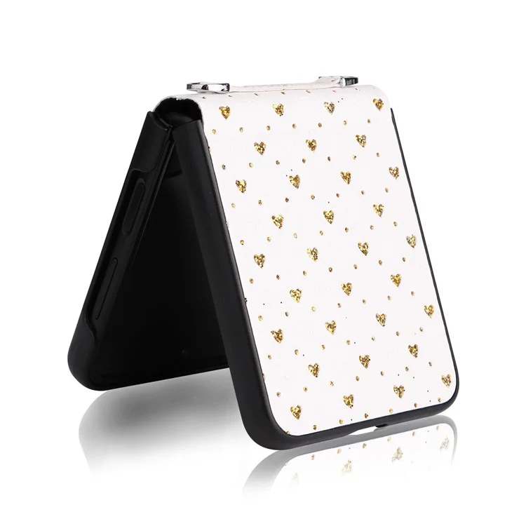 Per Samsung Galaxy Z Flip4 5G Anti-graffio Rivestimento in PU Pelle Custodia Telefonica PC a Pezzo Unico con Forme a Cuore Multipli - Oro