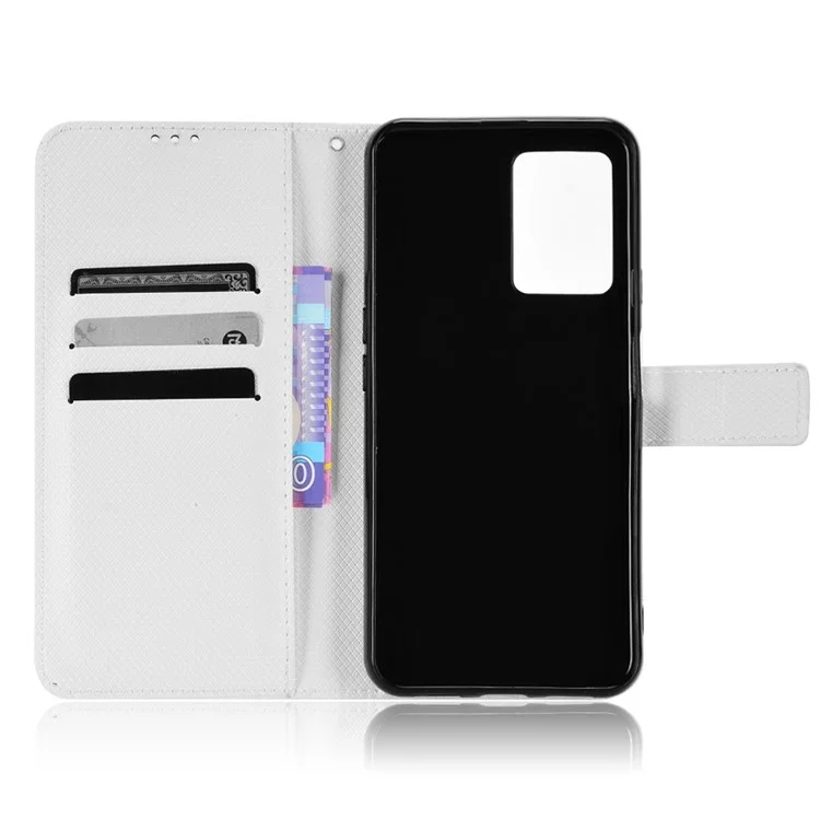 For Cubot X50 Diamond Texture PU Leather Anti-wear Phone Case Stand Wallet Feature Magnetic Flip Shell with Strap - White