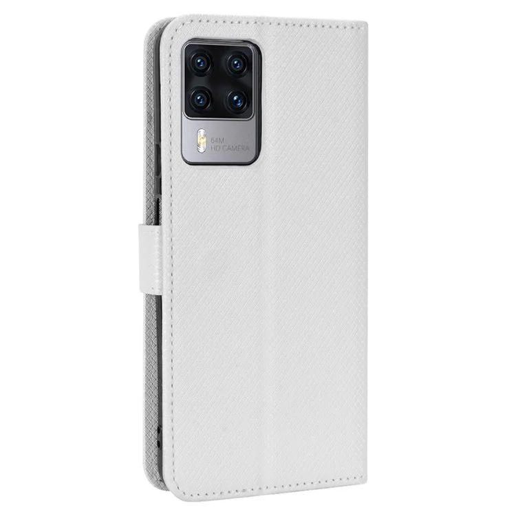 For Cubot X50 Diamond Texture PU Leather Anti-wear Phone Case Stand Wallet Feature Magnetic Flip Shell with Strap - White