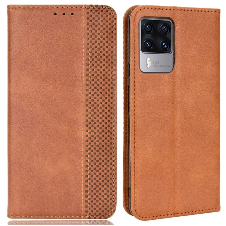 Para Cubot X50 Vintage PU Couro Magnético Caixa de Celular Caixa Pragem Flip Folio Protector - Castanho