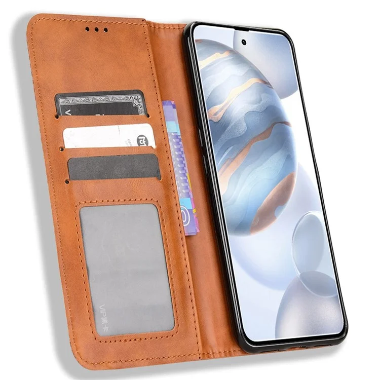 Para Cubot X50 Vintage PU Couro Magnético Caixa de Celular Caixa Pragem Flip Folio Protector - Castanho