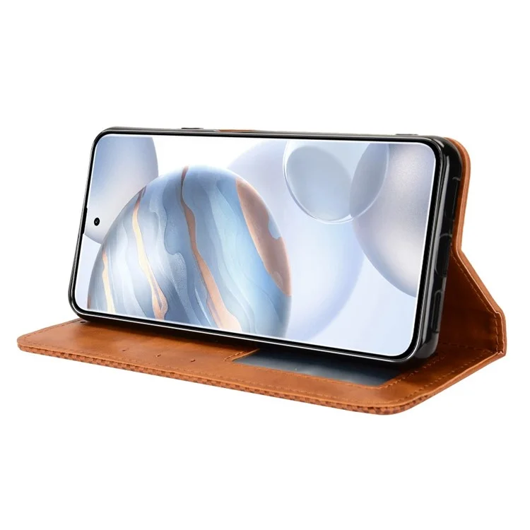 Para Cubot X50 Vintage PU Couro Magnético Caixa de Celular Caixa Pragem Flip Folio Protector - Castanho
